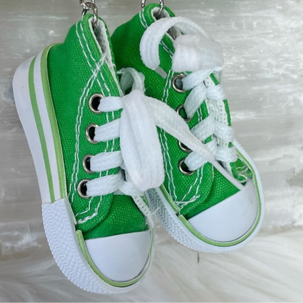 MINI SNEAKER KEYRINGS set of 2 GREEN his & hers running shoes Athlete Trainers - Picture 5 of 5